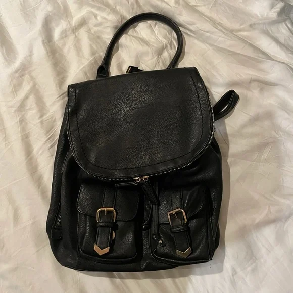 Aldo | Bags | Aldo Black And Gold Leather Backpack | Poshmark